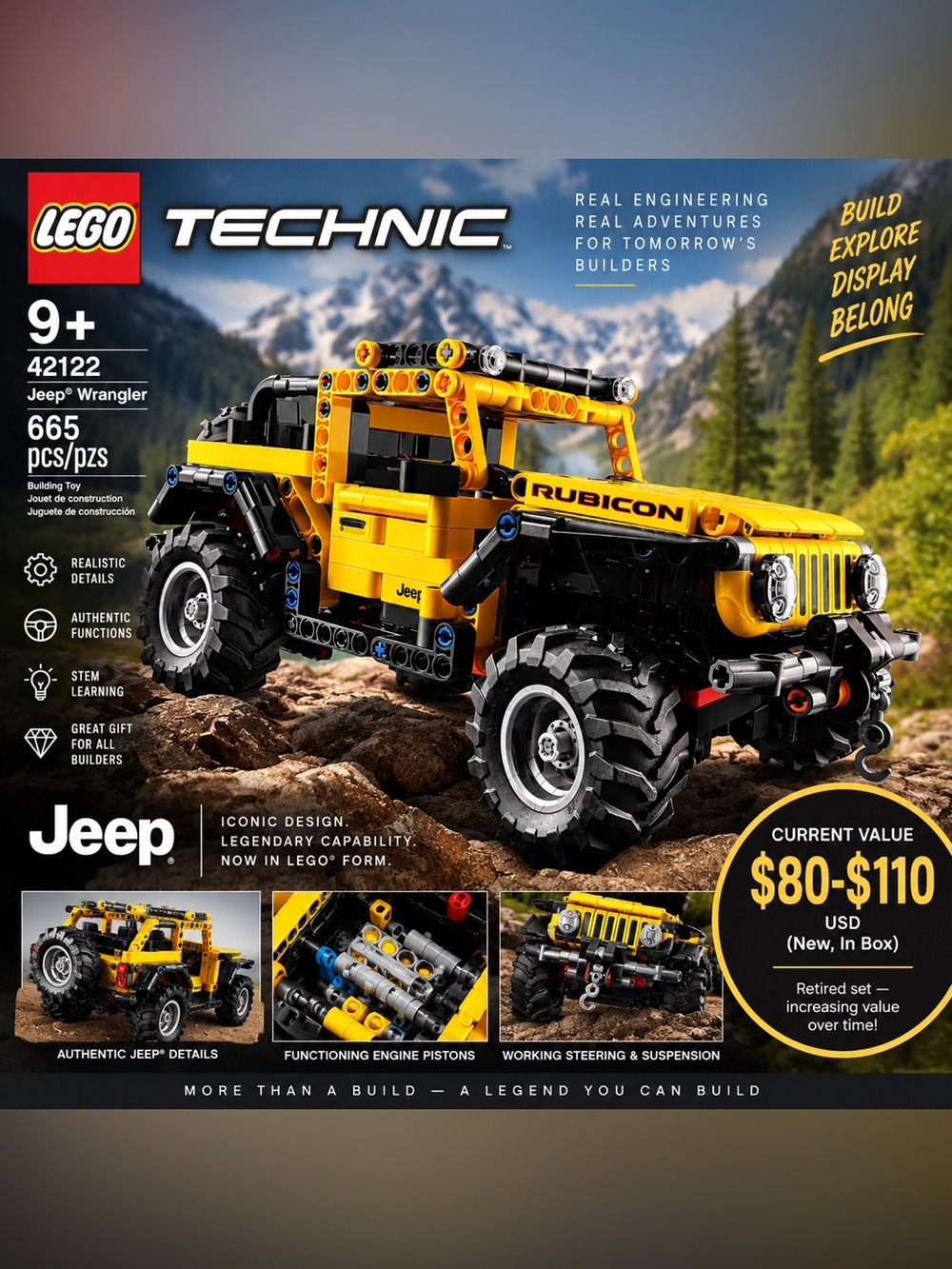 LEGO Technic Yellow and Black Rubicon Jeep Building Set
